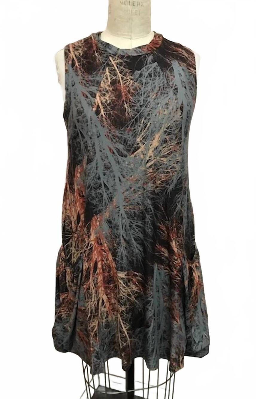 NEW PAPILLON women's abstract velvet branch print dress in grey/ multi